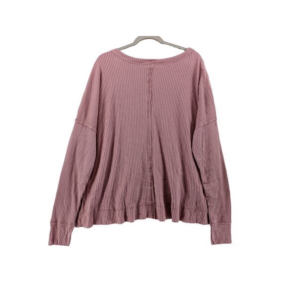 Wild Fable Oversize Sweater L Pink Ribbed Knit Hi Low Boxy Side Slit V Neck Top - Picture 2 of 13